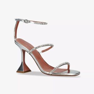 Amina Muaddi Gilda Mirror silver rhinestone heeled sandals size 37.5